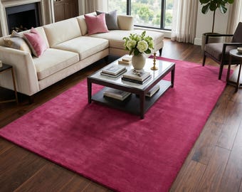 Solid Hot Pink Area Rug, Modern Magenta Rug, Plush Living Room Carpet, Minimalist Bedroom Rug, Bold Contemporary Home Decor, Large Pink Rug