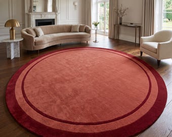 Burgundy Round Rug, Terracotta Area Rug, Red Circle Rug, Modern Living Room Rug, Bedroom Decor Contemporary Round Area Rug Housewarming Gift