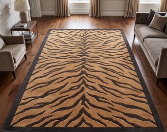 Tiger Rug, Hand Tufted Tiger Print Rug, Animal Print Area Rug, Luxury Living Room Rug, Bedroom Rug Hand-tufted Housewarming Gift for someone