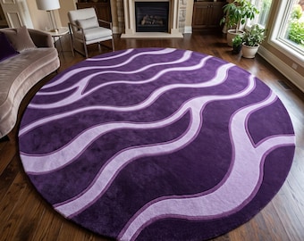 Purple Wavy Rug, Abstract Round Area Rug, Modern Curvy Carpet, Lavender Purple Rug, Unique Statement Rug, Contemporary Living Room Decor