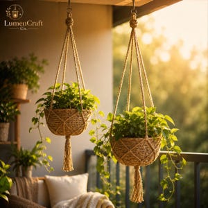 Macrame Plant Hanger for Indoor & Outdoor Plants | Boho Hanging Planter Basket | Flower Pot Holder | Balcony Garden Home Decor