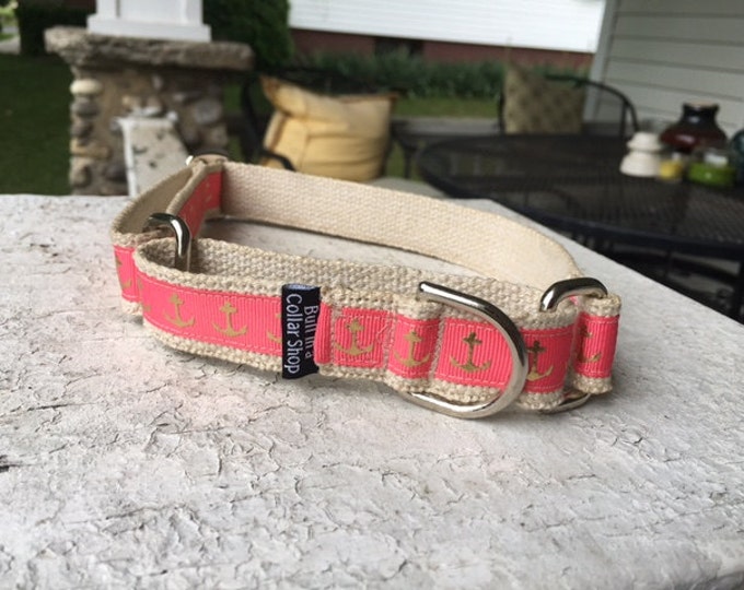 Golden Anchors on Hemp 1" Martingale Collar