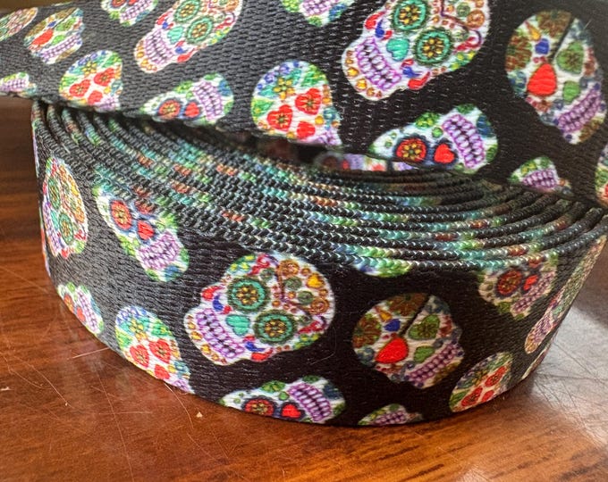 Black Sugar Skull Webbing, 1"