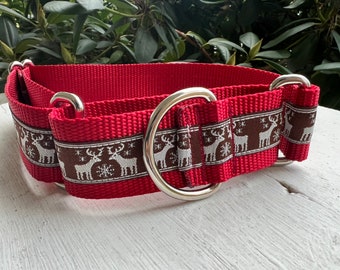 Reindeer on Red - 1.5" Martingale Collar