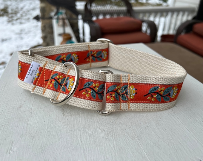 Folk Blooms on Hemp -  1.5" Martingale Collar