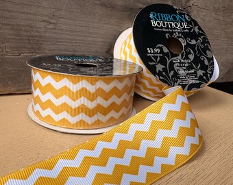 Mustard/White Chevron Grosgrain Ribbon, 1.5" - 18 ft