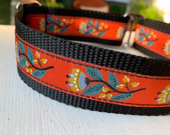 Folk Blooms on Black -  1.5" Martingale Collar