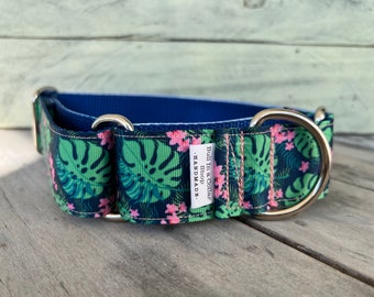 Monsteras on Navy - 1.5" Martingale Collar