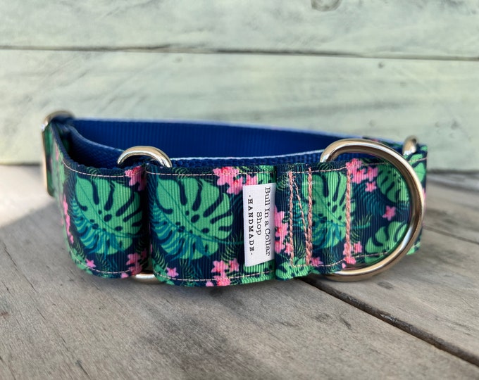 Monsteras on Navy - 1.5" Martingale Collar