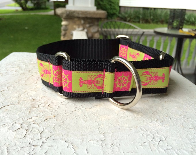 Lexie's Nautical Pink Lobstahs 1.5" Martingale Collar