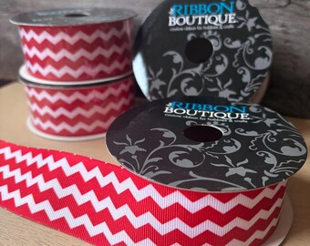 Red/White Chevron Grosgrain Ribbon, 1.5" - 53 ft