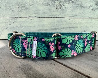 Monsteras on Jade - 1.5" Martingale Collar