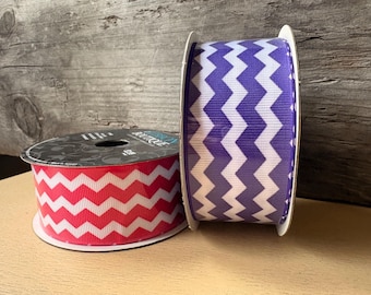 Pink/White & Purple/White Chevron Grosgrain Ribbon, 1.5" - 24 ft