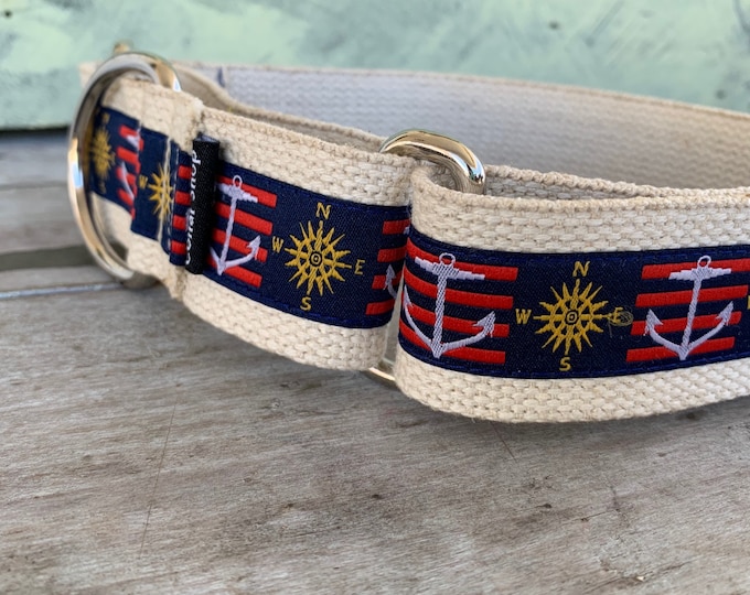 Compass & Anchor on Hemp- 1.5" Martingale Collar