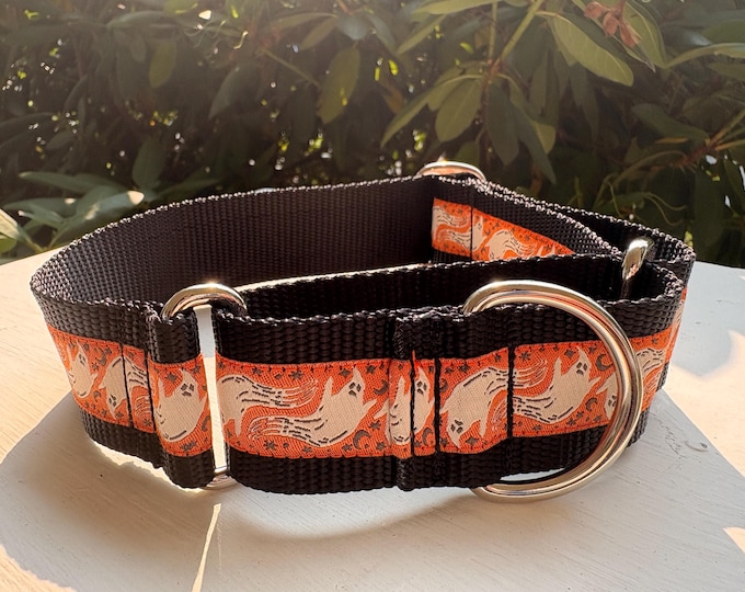 Ghosts - Orange on Black -  1.5" Martingale Collar