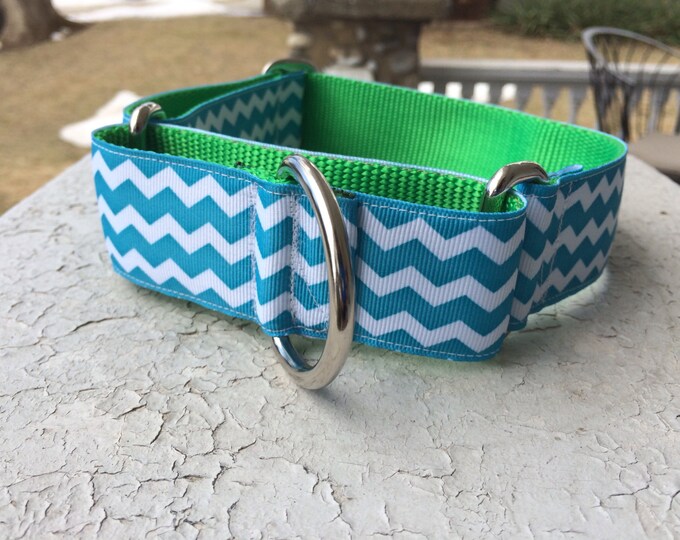 Mudge's Teal Chevron 1.5" Martingale Collar