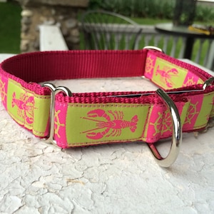 Lexie&#39;s Nautical Lobstahs Pink 1&quot; Martingale Collar