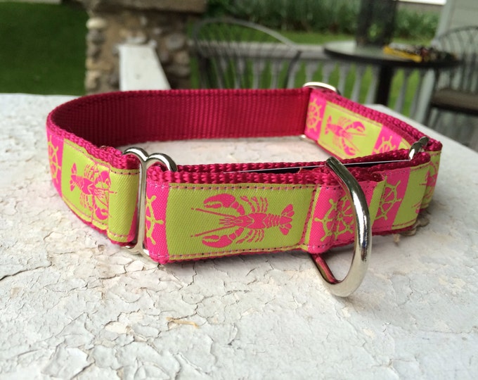 Lexie's Nautical Lobstahs Pink 1" Martingale Collar