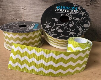 Lime/White Chevron Grosgrain Ribbon, 1.5" - 26 ft