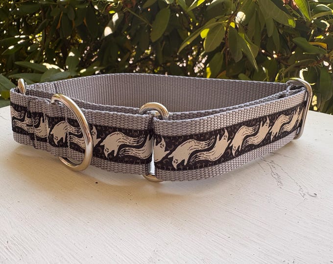 Ghosts - Black on Gray -  1.5" Martingale Collar