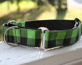 The Lumberjack Green Plaid  1.5" Martingale Collar