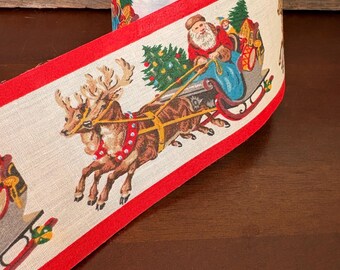 Vintage Santa’s Sleigh Holiday Ribbon, 3" - 30 ft