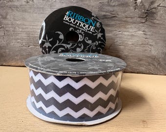 Navy/White Chevron Grosgrain Ribbon, 1.5" - 24 ft