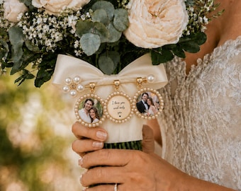 Personalized Photo Bridal Bouquet Brooch, Romantic Wedding Bouquets Memory Photo Charms, Wedding Gift for Her, Remembrance Gift For Her