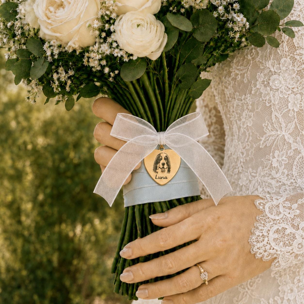 Custom Wedding Bouquet Engraved Bridal Charm With Custom Pet Portrait, Gift for Brides Walking Down the Aisle From Moms, Personalized Charms