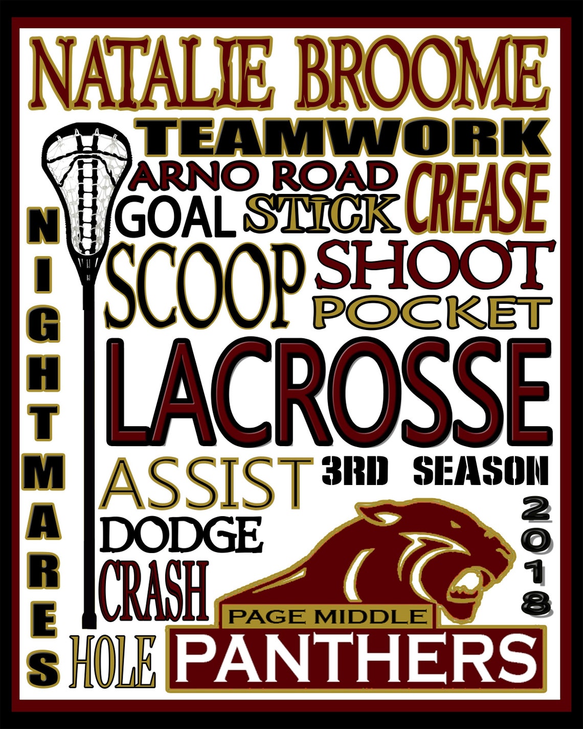Lacrosse Print custom lacrosse poster lacrosse team gift Etsy