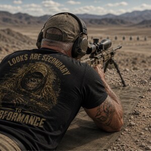 Sniper Gorilla Back Patch Graphic Tee. Looks are Secondary to Performance.
