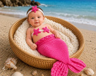 Crochet Mermaid Baby Costume, Newborn Mermaid Outfit, Baby Mermaid Tail, Mermaid Photo Prop, Girls Mermaid Costume, Starfish Outfit
