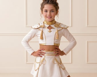 Kpop Demon Hunters Girls Costume Set – White & Gold Embroidered Dance Outfit for Cosplay, Stage Performances and  Parties
