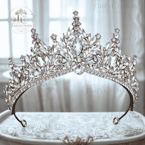Gold Crystal Starburst Crown, Tall Pageant Tiara, Silver Statement Crown, Queen Hair Crown, Bride Tiara, Bridal Headpiece, Prom Party Tiara