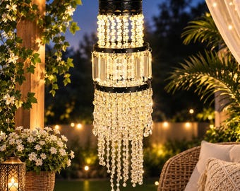 Solar Crystal Chandelier, Outdoor Hanging Lantern, Waterproof Garden Light, Patio Gazebo Decor, Warm LED Pendant, Wedding Gift
