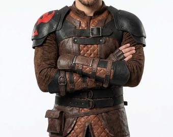 Schluckauf Cosplay Kostüm Lederrüstung | Drachenzähmen leicht gemacht Herren Drachenreiter Jerkin mit Schulterstücken
