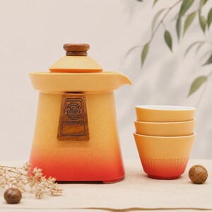 Keramik Reise-Teeset Orange Earth mit 3 Tassen | 450 ml Teekanne | Geschenk für Teeliebhaber | LAVOZ Atelier München