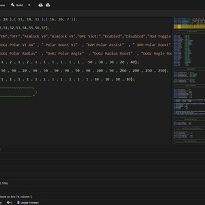 Peut inclure: Un écran d'ordinateur affichant un éditeur de code au thème sombre avec coloration syntaxique. Le texte inclut des constantes de programmation telles que 'fontsize', 'fontDigits', 'MiscString' et 'ModToggle', ainsi que des définitions de boutons.
