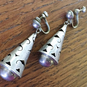 Vintage Sterling Silver Dangle Earrings screw back 925 1940s Hecho en Mexico jewelry 8 grams