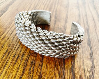 Vintage Hill Tribe High Grade Silver Cuff Heavy Chunky Bracelet Hmong Akha twisted rope braid etched 164 grams