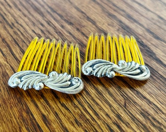 Vintage Sterling Silver AEM Hair Combs Pair two Hecho en Mexico 8.2 grams