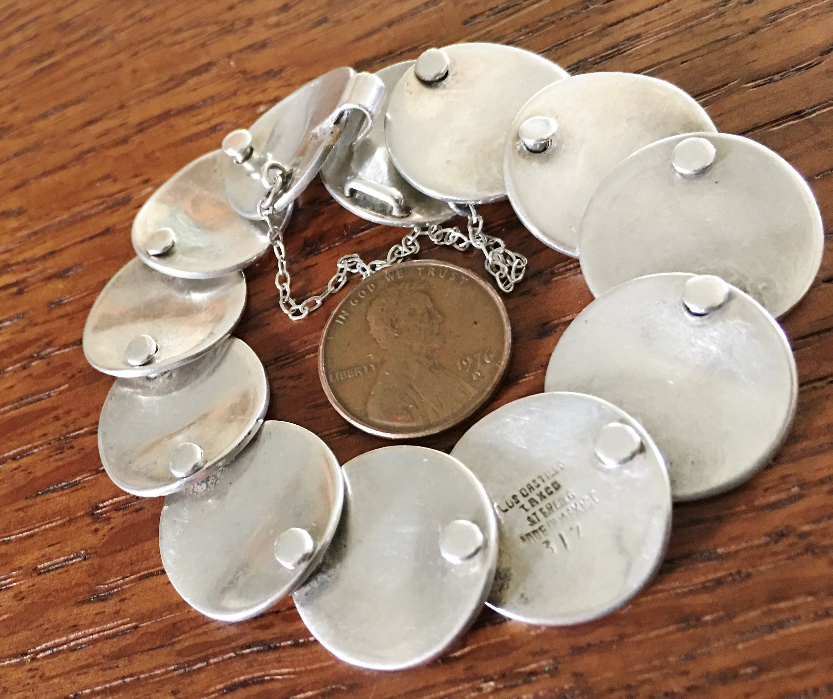 LOS CASTILLO Vintage Sterling Silver Swirl Bracelet Riveted