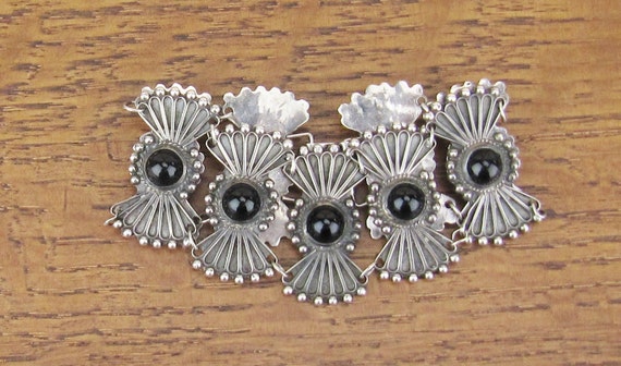 Vintage Mexican Sterling Silver onyx Bracelet jew… - image 5
