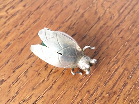 Vintage Sterling Silver Fly Bug pin brooch Green … - image 3