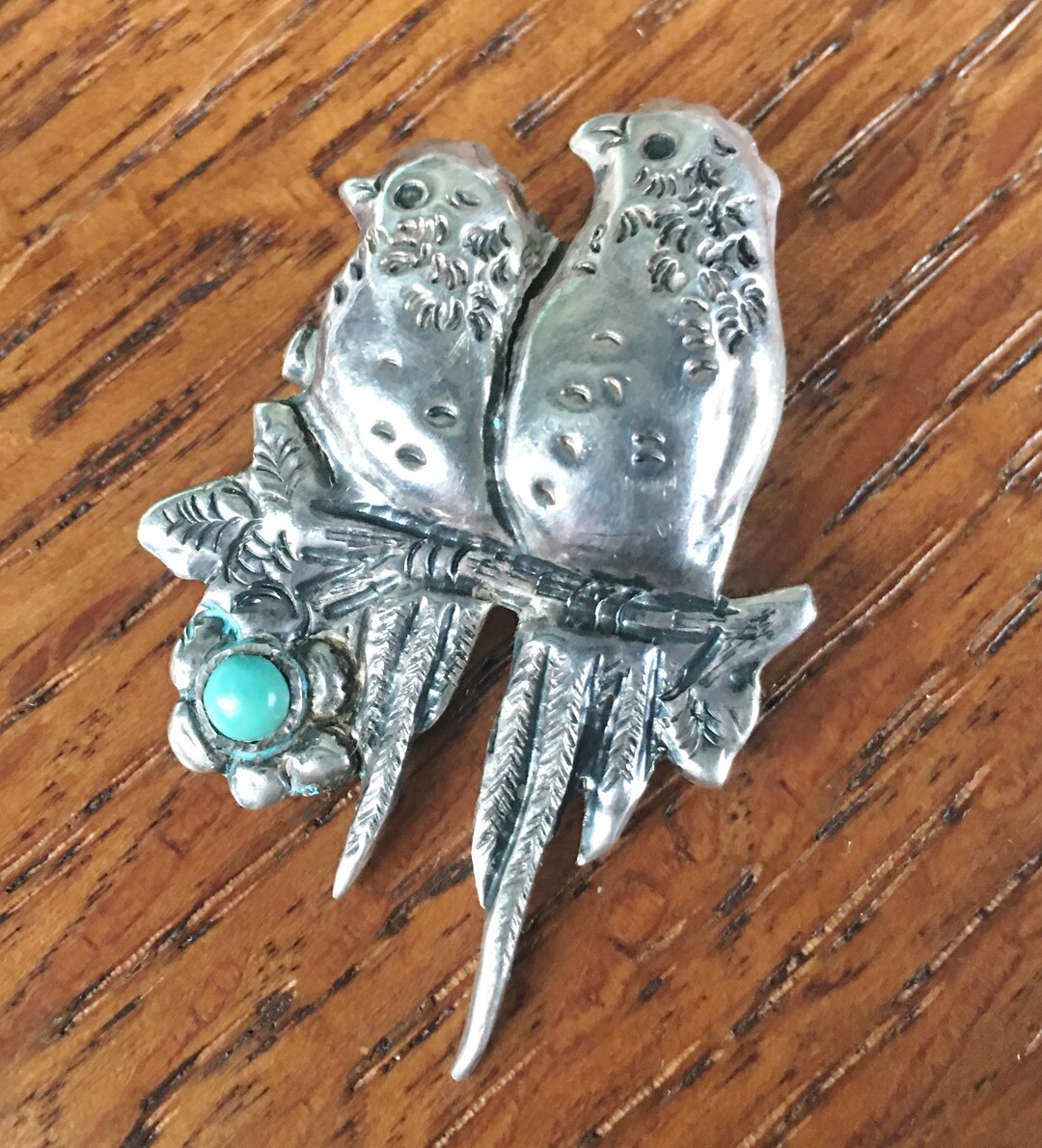 Vintage Sterling Silver Pair Birds Turquoise Flower Brooch Pin Hand ...