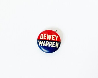 DEWEY WARREN Political Pin Vintage Blue Red L.J. Ember CO. Chicago 1948 Button