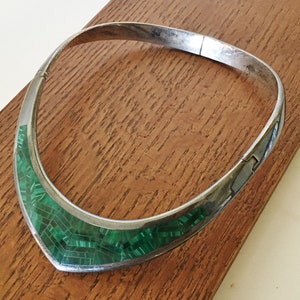 Vintage Mexican Sterling Silver Green Stone Bracelet Jewelry Hand