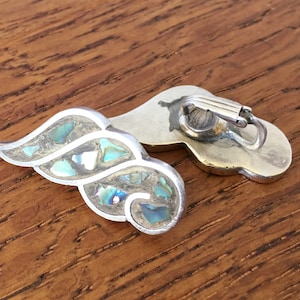 Vintage Sterling Silver Abalone Earrings clip on back 1940s jewelry 925 11 grams