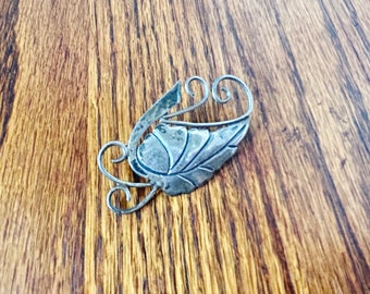 Vintage Sterling Silver Leaf Pin Brooch Taxco Mexico old mark 10 grams