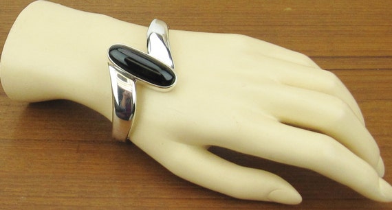 Vintage Sterling Silver Bracelet Onyx stone Moder… - image 2